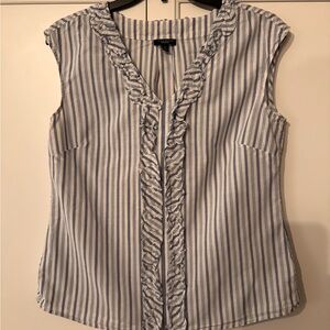 Talbots Blue and White Striped Ruffle V-Neck Sleeveless Blouse